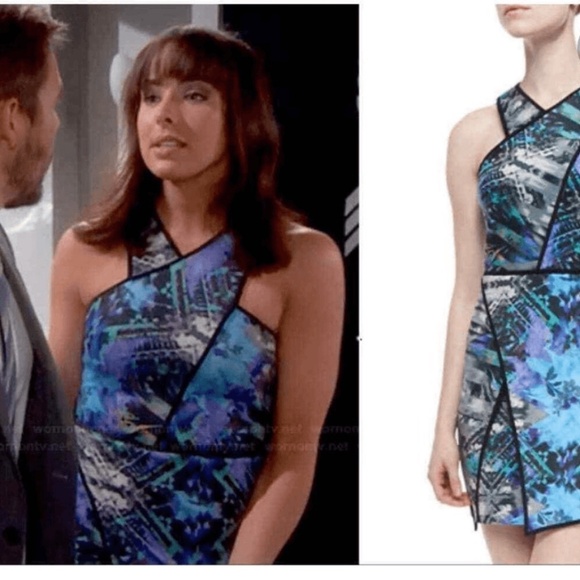 Anthropologie x Parker Tobias blue black Abstract print faux wrap mini dress S - Picture 2 of 16